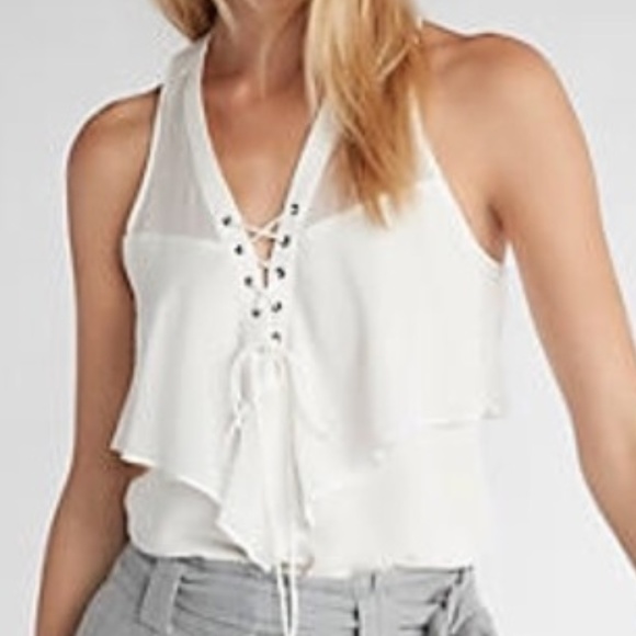 Express Tops - NWOT Express Ruffle Lace Up Racerback Chiffon Top